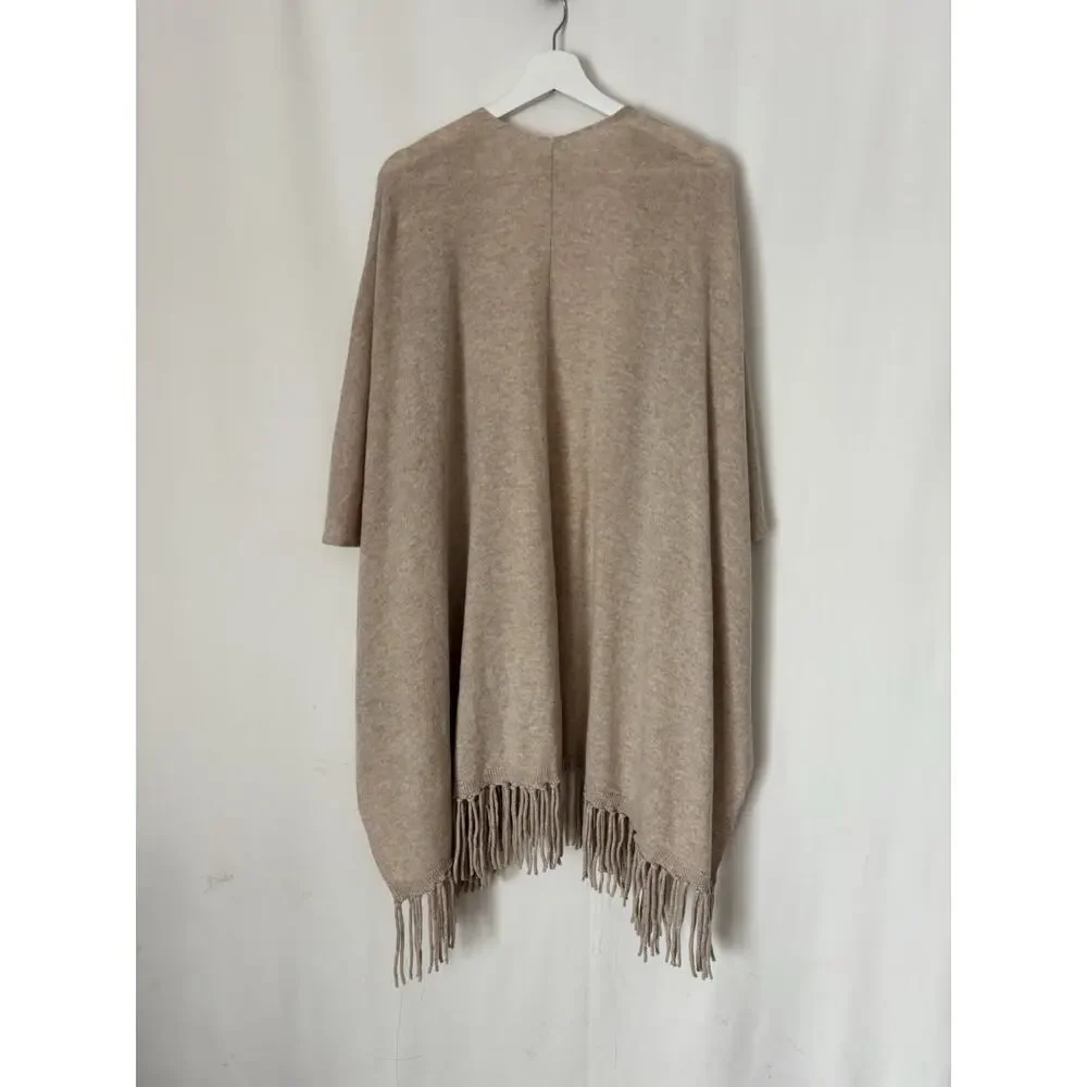 Garnet Hill Cashmere Wrap Shawl OS Womens Long Oat Heather Fringe Soft